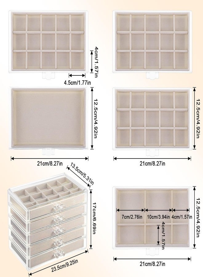 Limbeuuu 5 Drawers Clear Jewelry Box for Women and Girls, Acrylic Earring Holder Organizer Ring Holder Display Storage, Warm White - Image 2